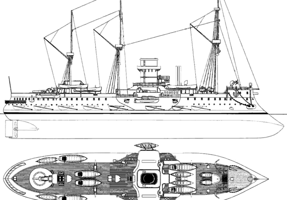 NMF Redoutable [Battleship] (1881) - drawings, dimensions, figures